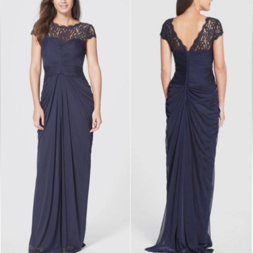 Adrianna Papell Navy Lace Maxi Dress